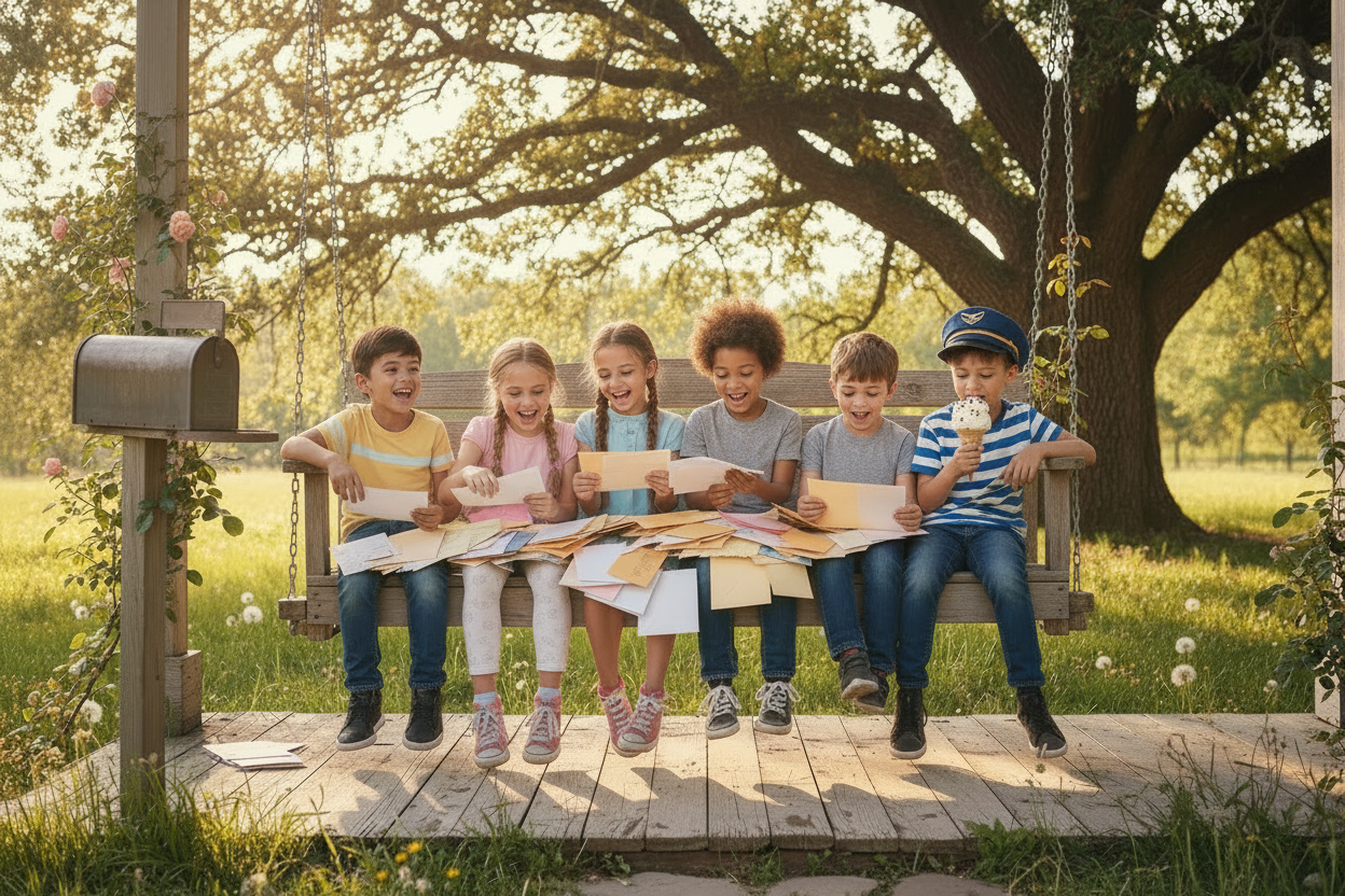 Kids reading letters with ice cream kid